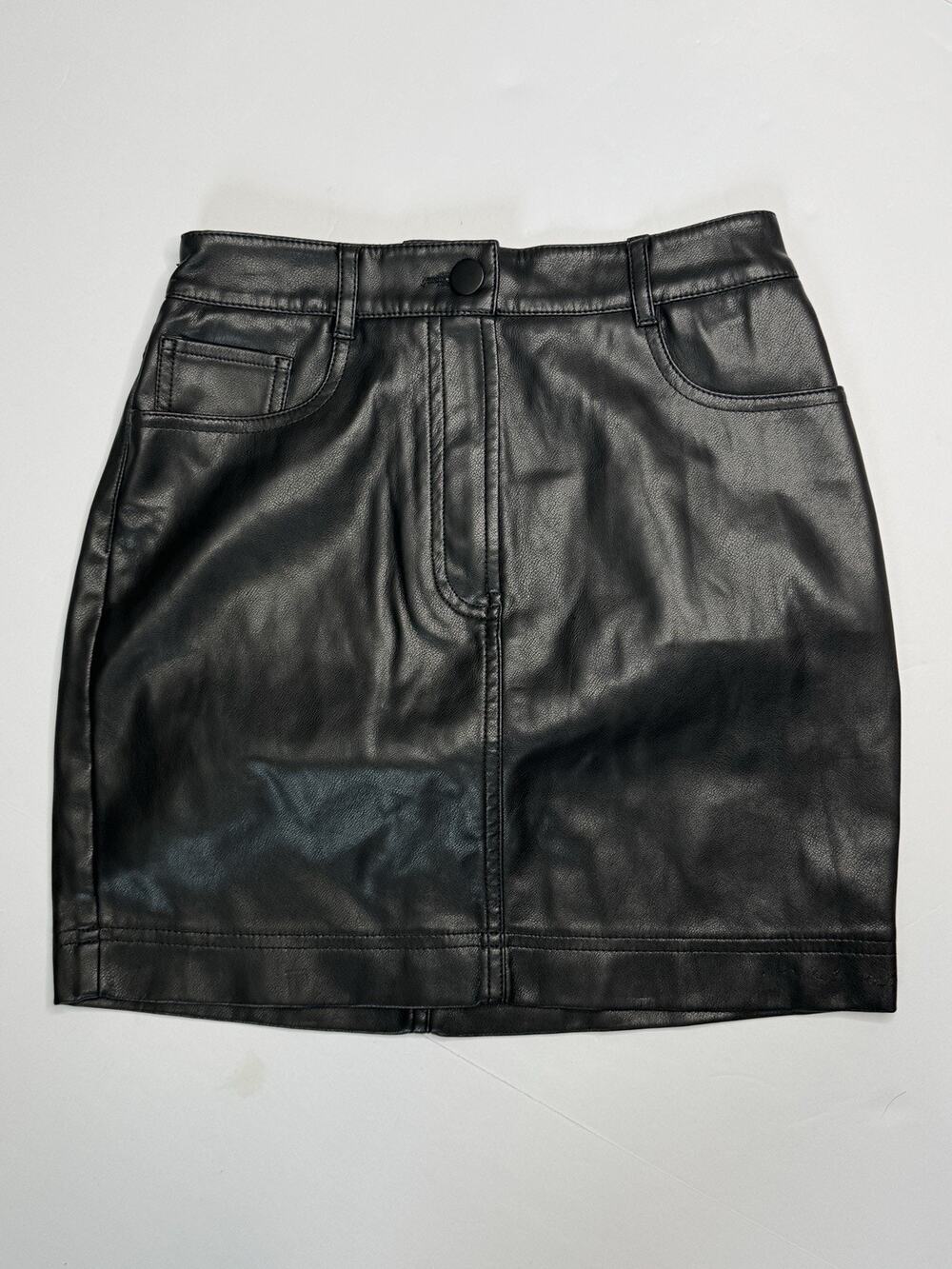 Express Womens 0 Black Faux Leather Mini Skirt High Rise 5 Pocket Moto